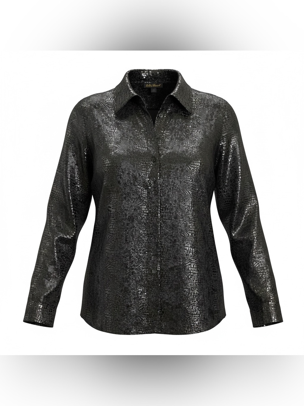 Ashley Stewart black metallic snake-embossed shirt (NWT $32 tag)